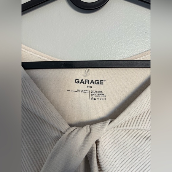 Garage Ribbed Tie Front Long Sleeve Crop Top - Picture 3 of 3